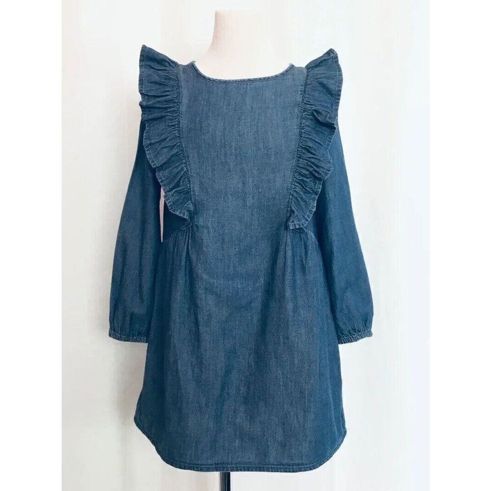 Harper Canyon Girls 5 Chambray Dress Long Sleeve with Ruffles